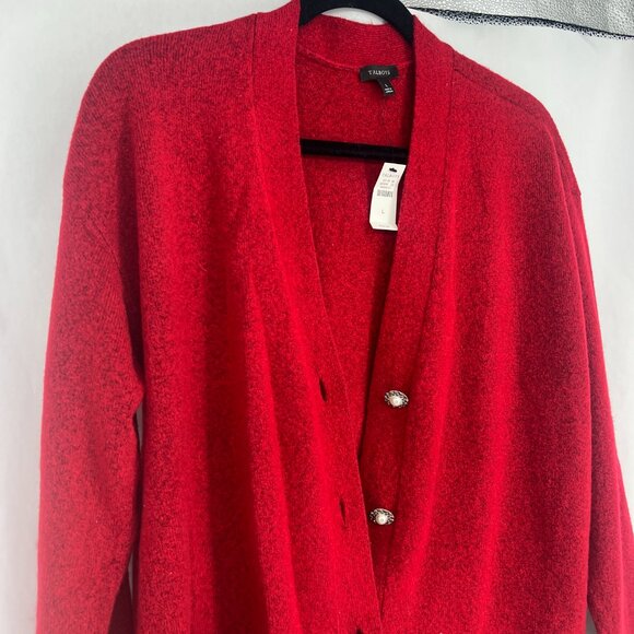 Talbots Red Alpaca Wool Blend Jeweled Buttons Cardigan Sweater Pockets - Picture 4 of 12